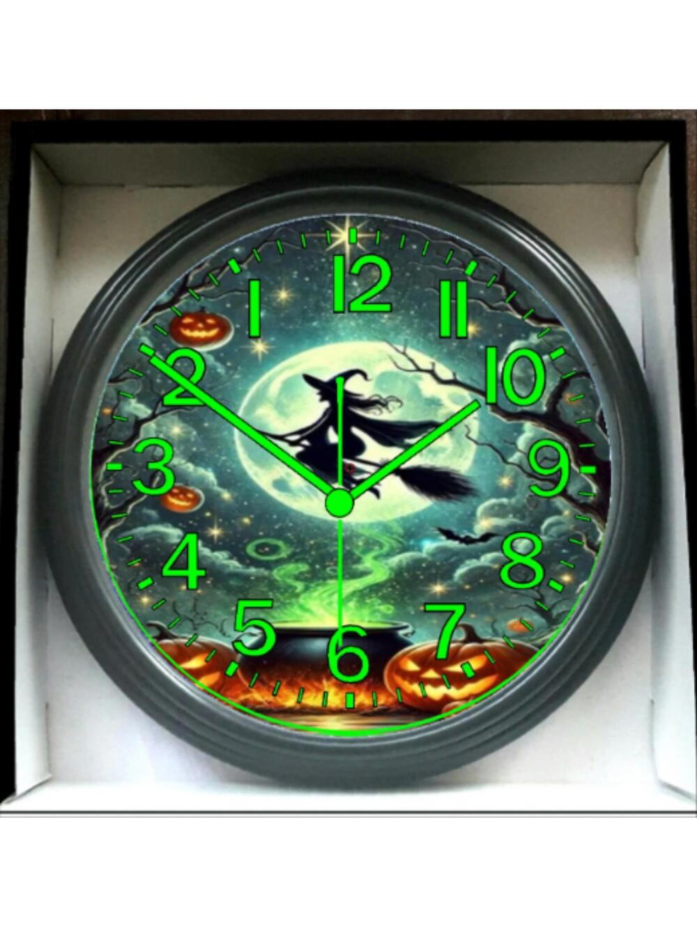 REVERSE TICKING CLOCK  Halloween Glow In The Dark Wall Clock New!